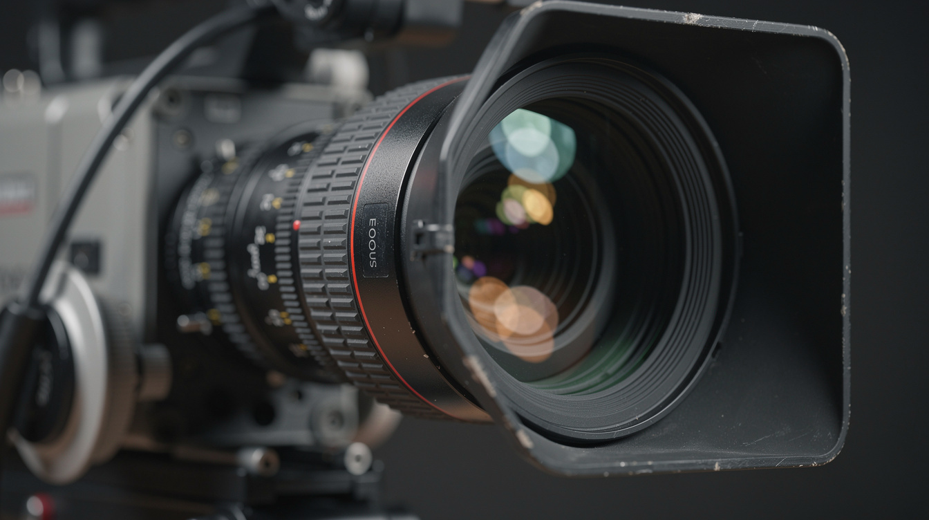 Close up of a professional broadcast television camera lens